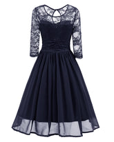 Classy Modest Navy Blue Lace Short Prom Dress with Sleeves,Blue Party Dress,1581N-Dolly Gown